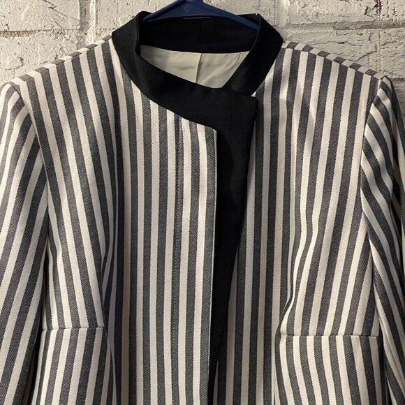 Vintage 90s Joseph Feldman Double Breasted Asymmetrical Striped Blazer 16.5 - Picture 2 of 10